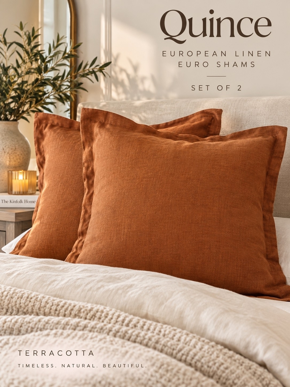 Quince European Linen Euro Shams Set of 2 Terracotta 26x26 NEW